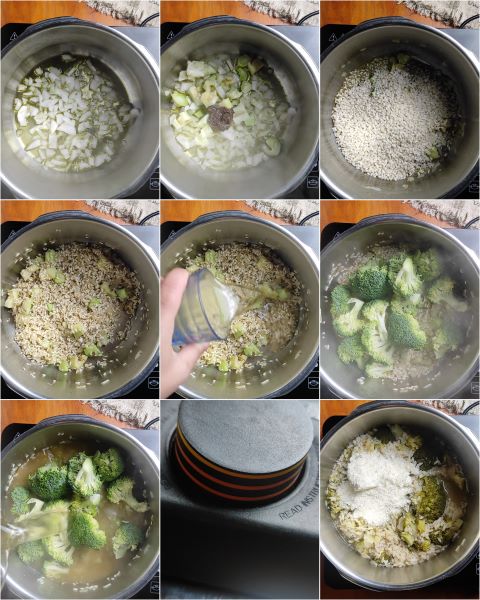 bereiding van de risotto met broccoli en ansjovis