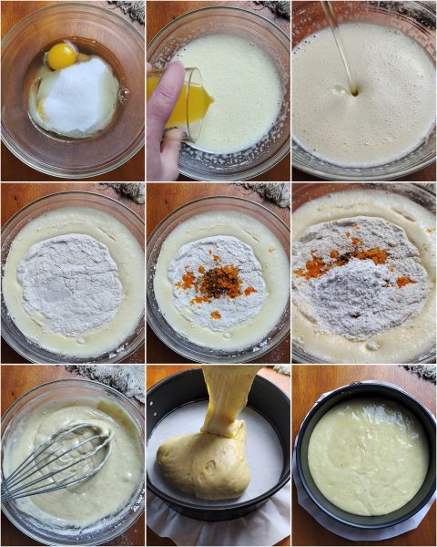 bereiding van de sinaasappel- en kaneeltaart in de airfryer