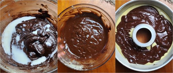 bereiding van de tweedelige cake zonder boter