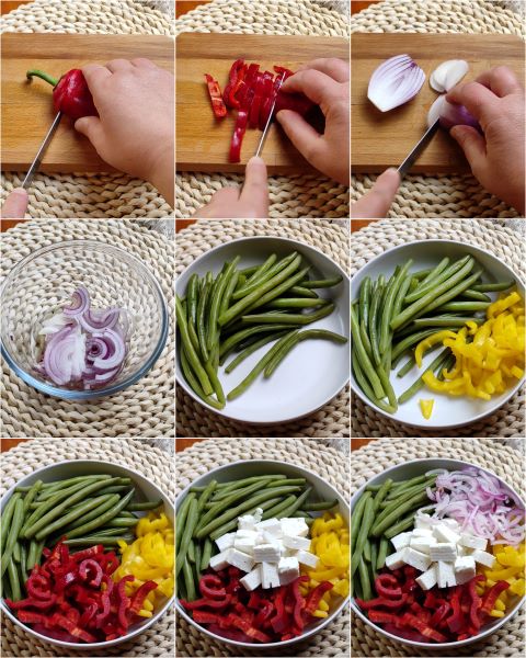 bereiding van de zomerse sperziebonensalade