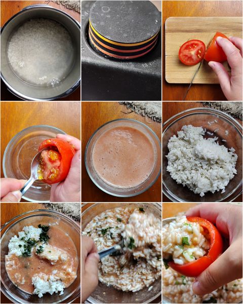 bereiding van gevulde tomaten met rijst