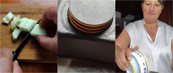 bereiding van risotto met appels en taleggio in de snelkookpan