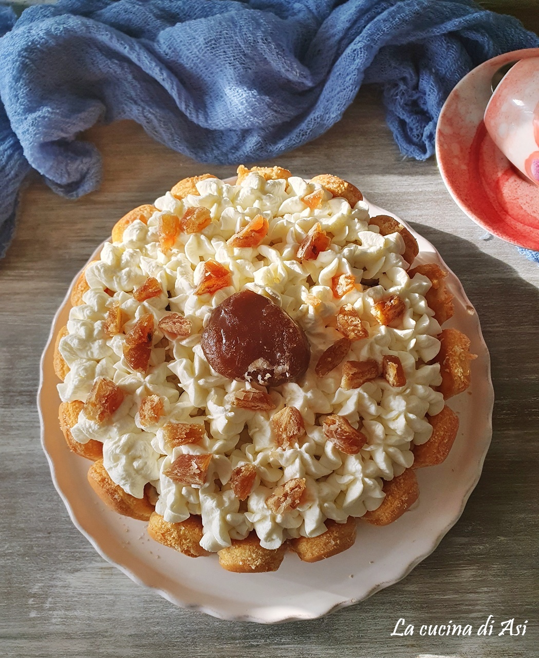 Charlotte tiramisu met marron glacé en koffie