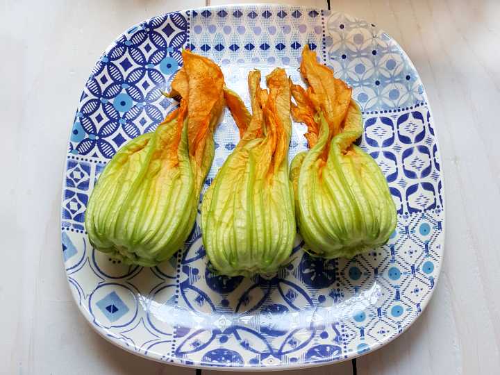 Gevulde courgettebloemen met ricotta