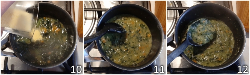 d. polentameel koken in zwarte kool soep