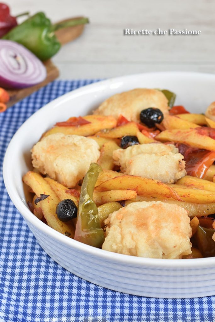 gebakken kabeljauw met paprika en aardappelen