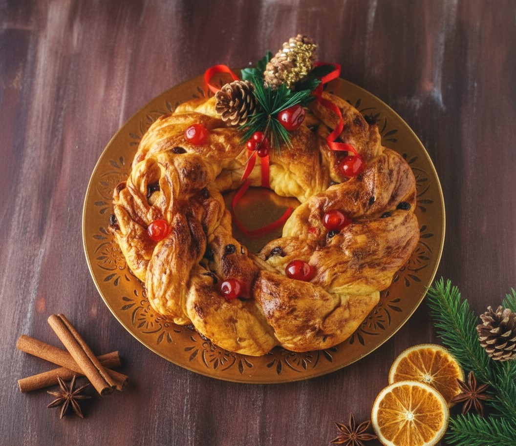 Kerstkrans met saffraan, rozijnen en kaneel: het zachte, geurende en spectaculaire kerstgebak