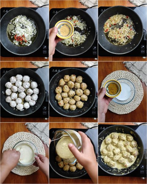 koken van de kerriegehaktballen