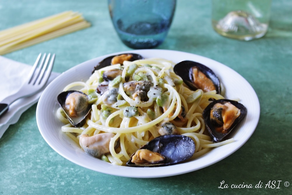linguine mosselen tuinbonen en pecorino