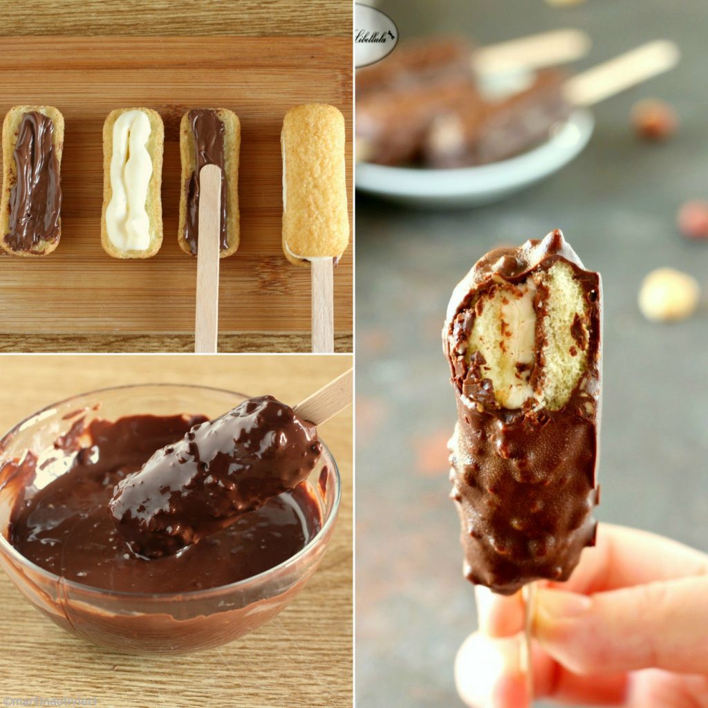 Mini ijsje op een stokje met mascarpone en chocolade