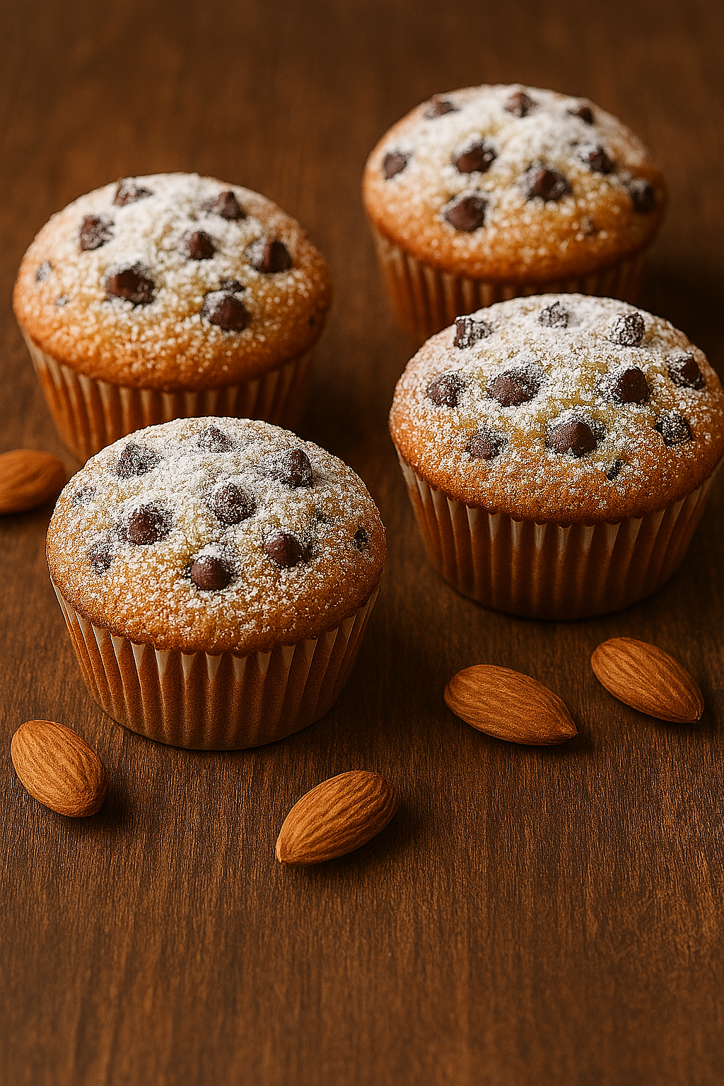 Muffins met chocoladestukjes en amandelen in een heteluchtfriteuse