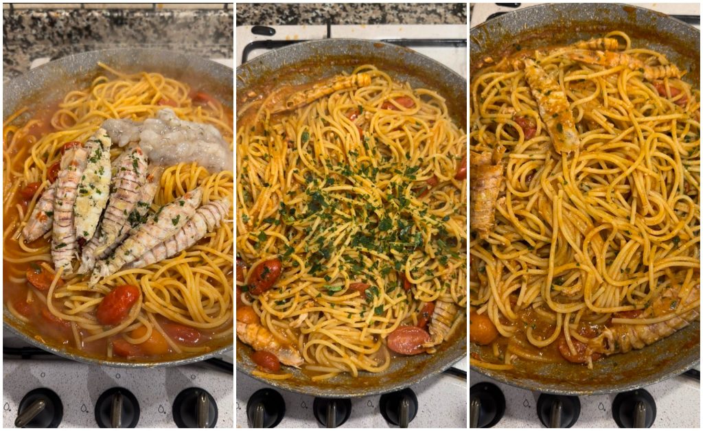 pasta met mantisgarnalen in saus