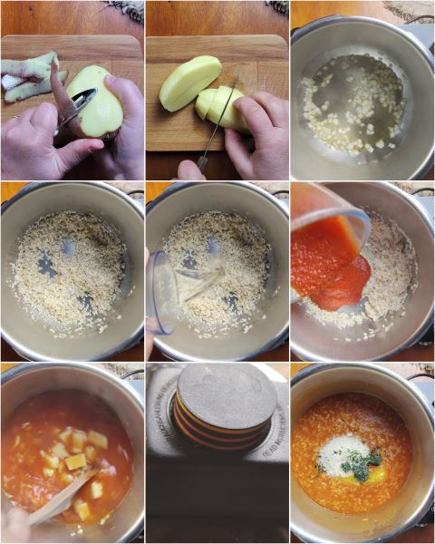 preparazione del risotto al pomodoro