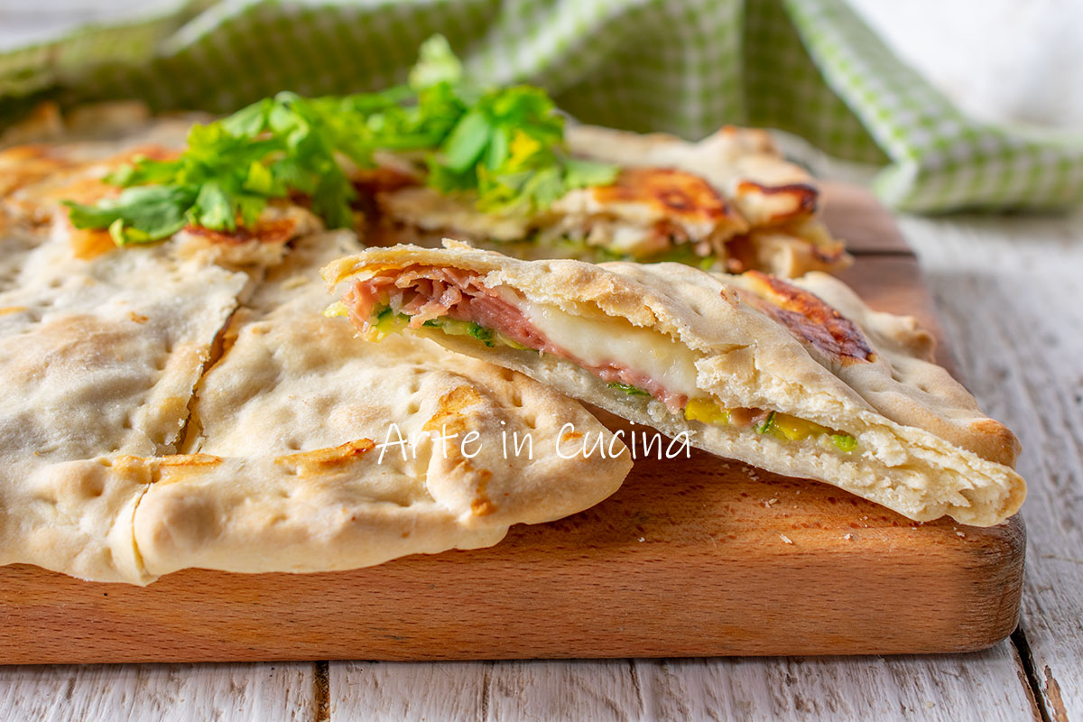 Rustichella met courgettes en mortadella