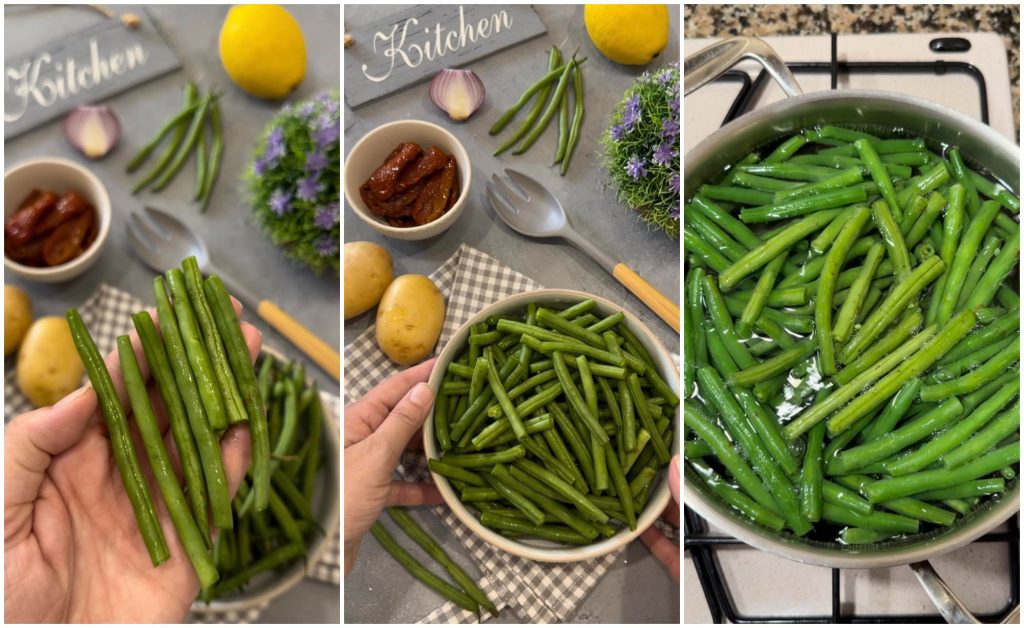 salade van sperziebonen en aardappelen
