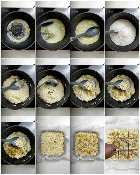 voorbereiding van de barfi met kokos