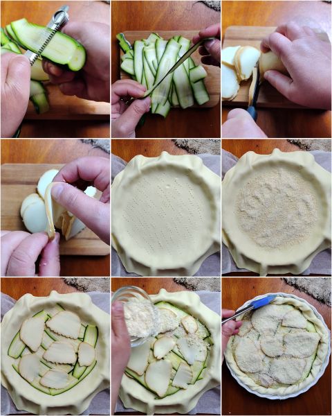 voorbereiding van de hartige taart met courgette en scamorza