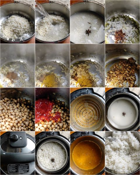 voorbereiding van de kikkererwten curry in de elektrische snelkookpan