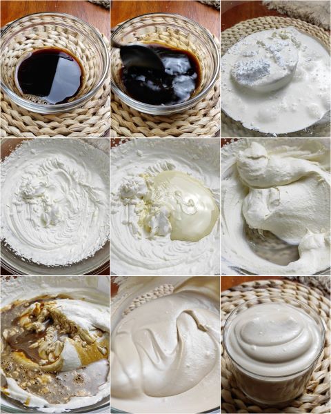 voorbereiding van de mousse met koffie en witte chocolade