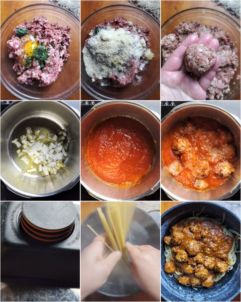 voorbereiding van de spaghetti met gehaktballen