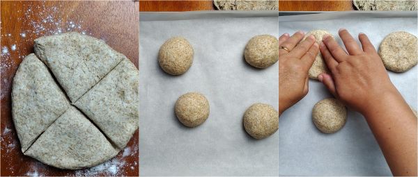 voorbereiding van de volkoren focaccia's