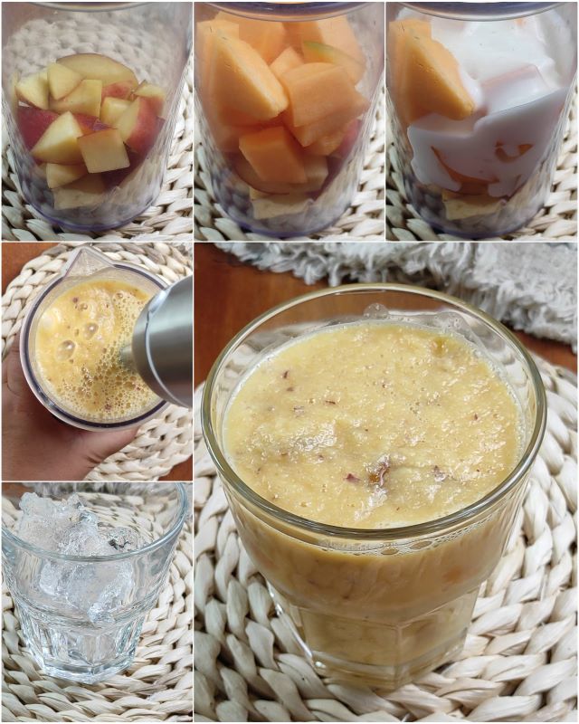 voorbereiding van de smoothie van meloen en perzik