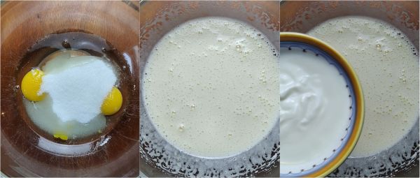 werk de eieren met suiker, vanilline en yoghurt met de elektrische mixer