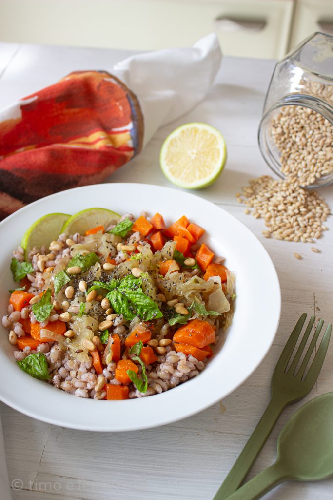 Gerste salade met wortelen en venkel