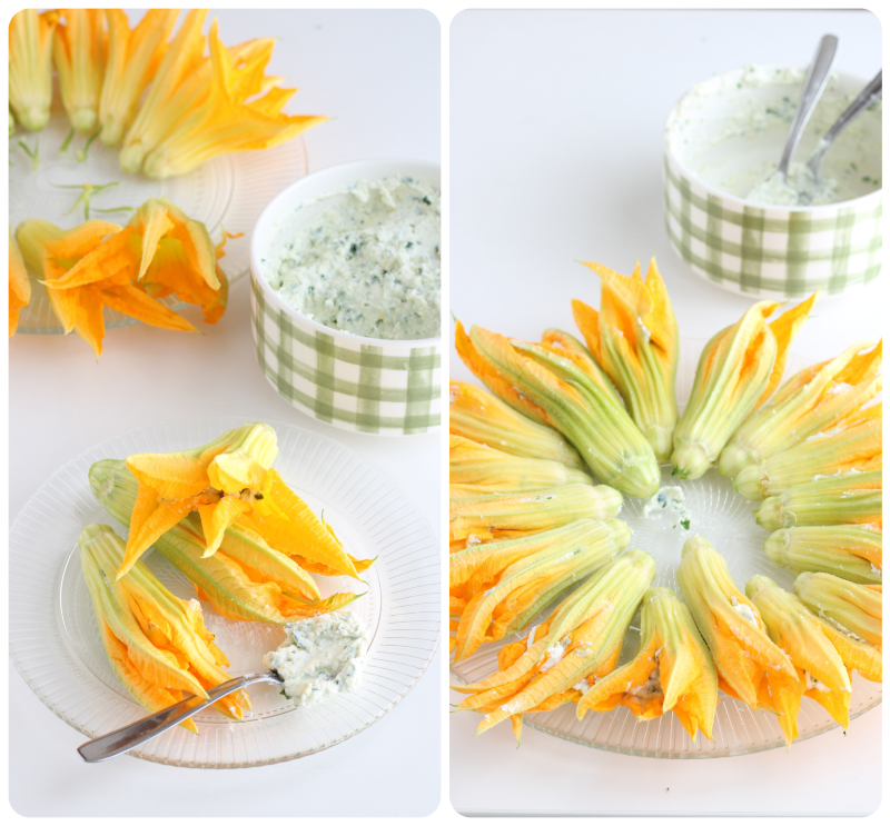 gevulde courgettebloemen met ricotta en citroen