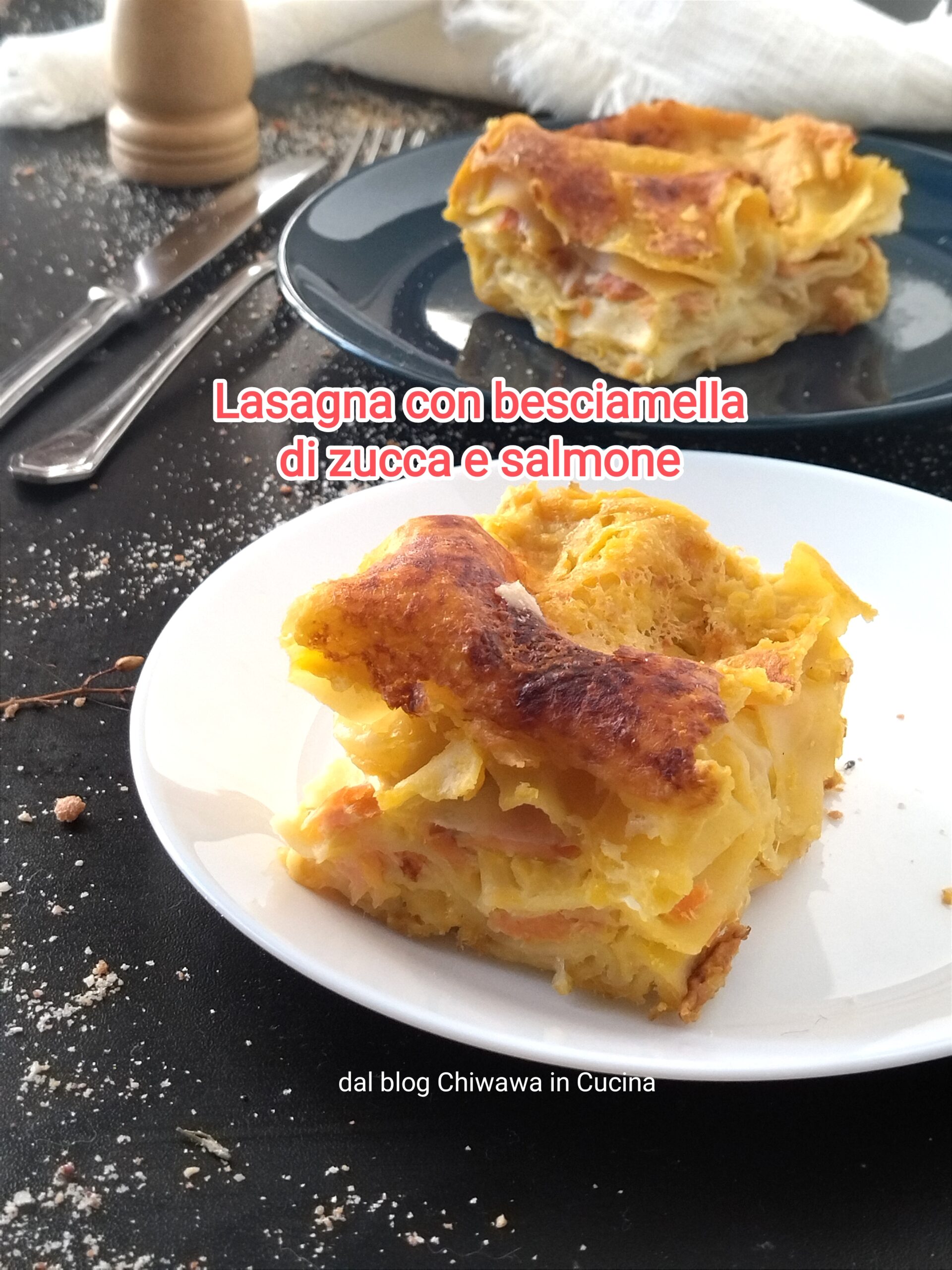 Lasagne met pompoen bechamel en gerookte zalm
