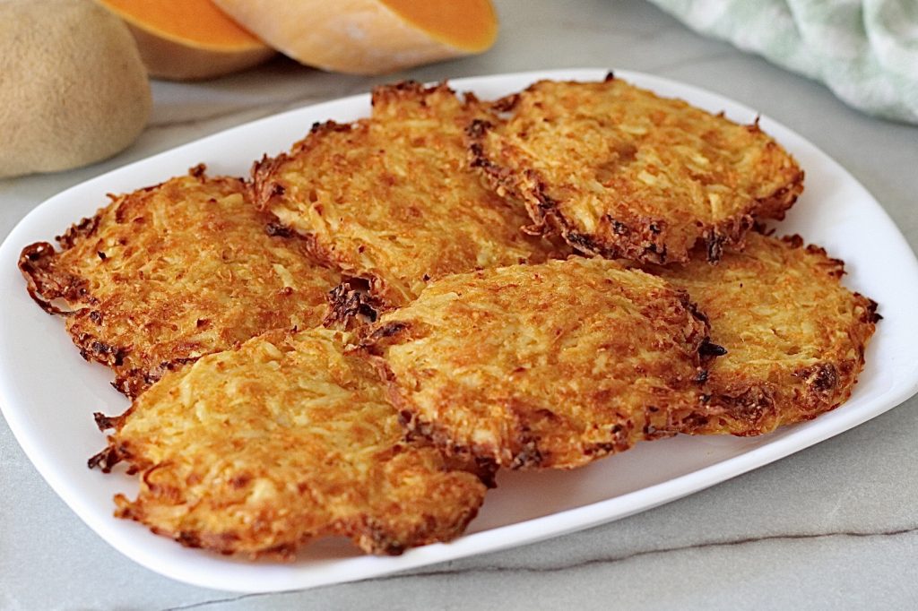 Pompoen en aardappel rosti, krokant en ZONDER EIEREN.