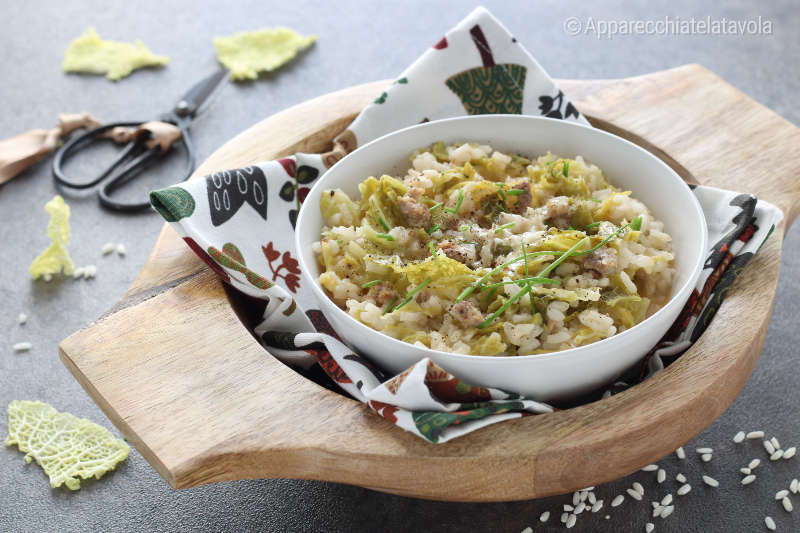 rijst met savooiekool worst en gorgonzola