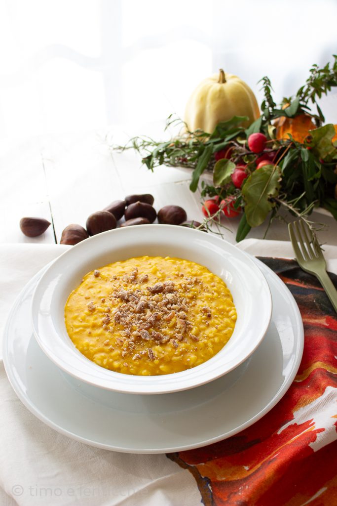Risotto met pompoen en kastanjes