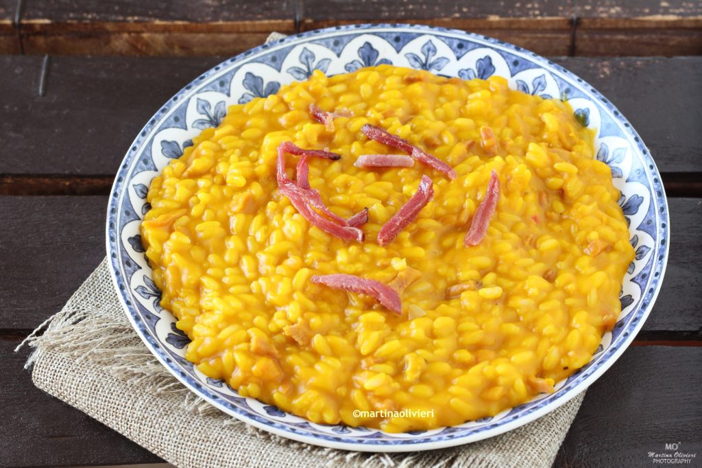 Risotto met pompoen en spek