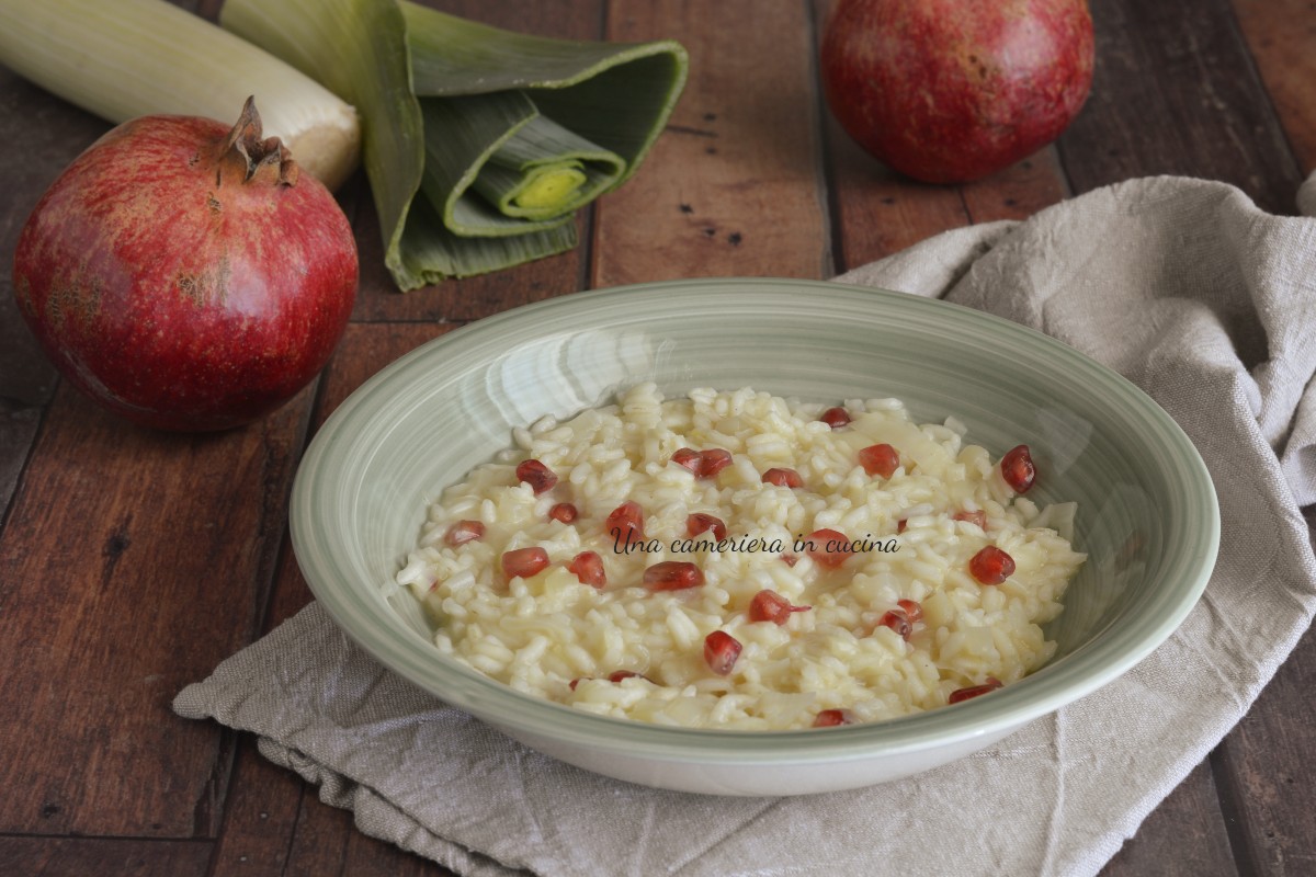 Risotto met prei en granaatappel