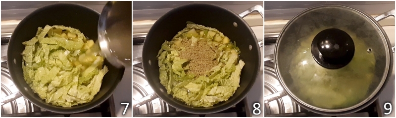 c. voeg linzen en groentebouillon toe aan de boerenkoolsoep