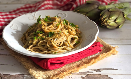 Spaghetti met artisjokken en kabeljauw