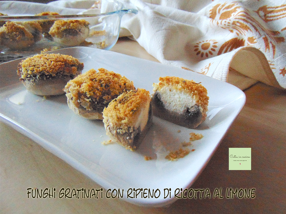 gegratineerde champignons gevuld met citroenricotta