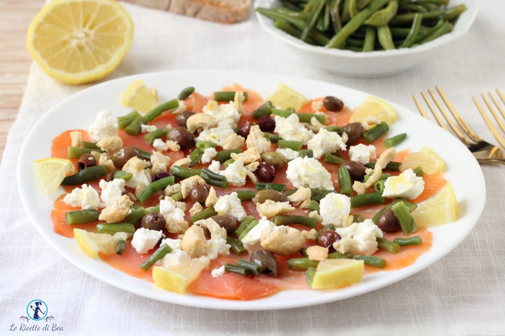 zalm met sperziebonen en kaas