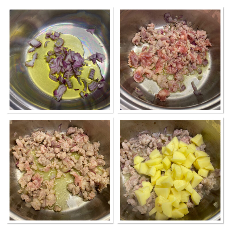 Pasta met aardappelen, provola en verkruimelde salsiccia