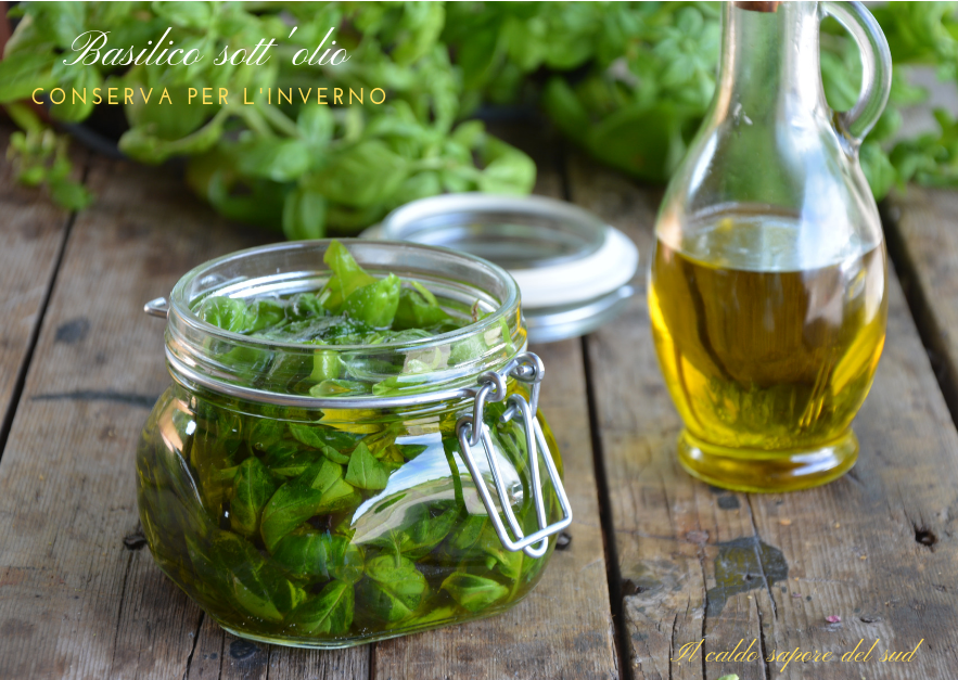 Basilicum onder olie, conserveren voor de winter