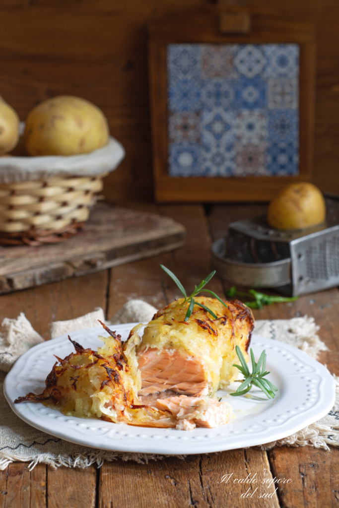 Zalmfilet uit de oven in aardappelkorst