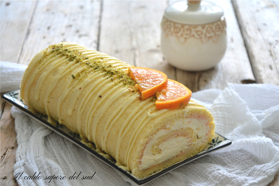 Rol met sinaasappel en witte chocolade