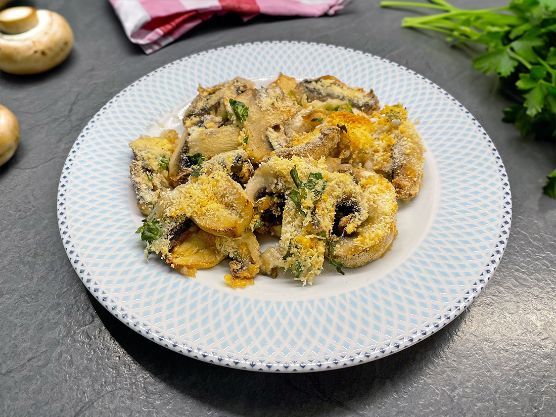 Gegratineerde champignon in de airfryer