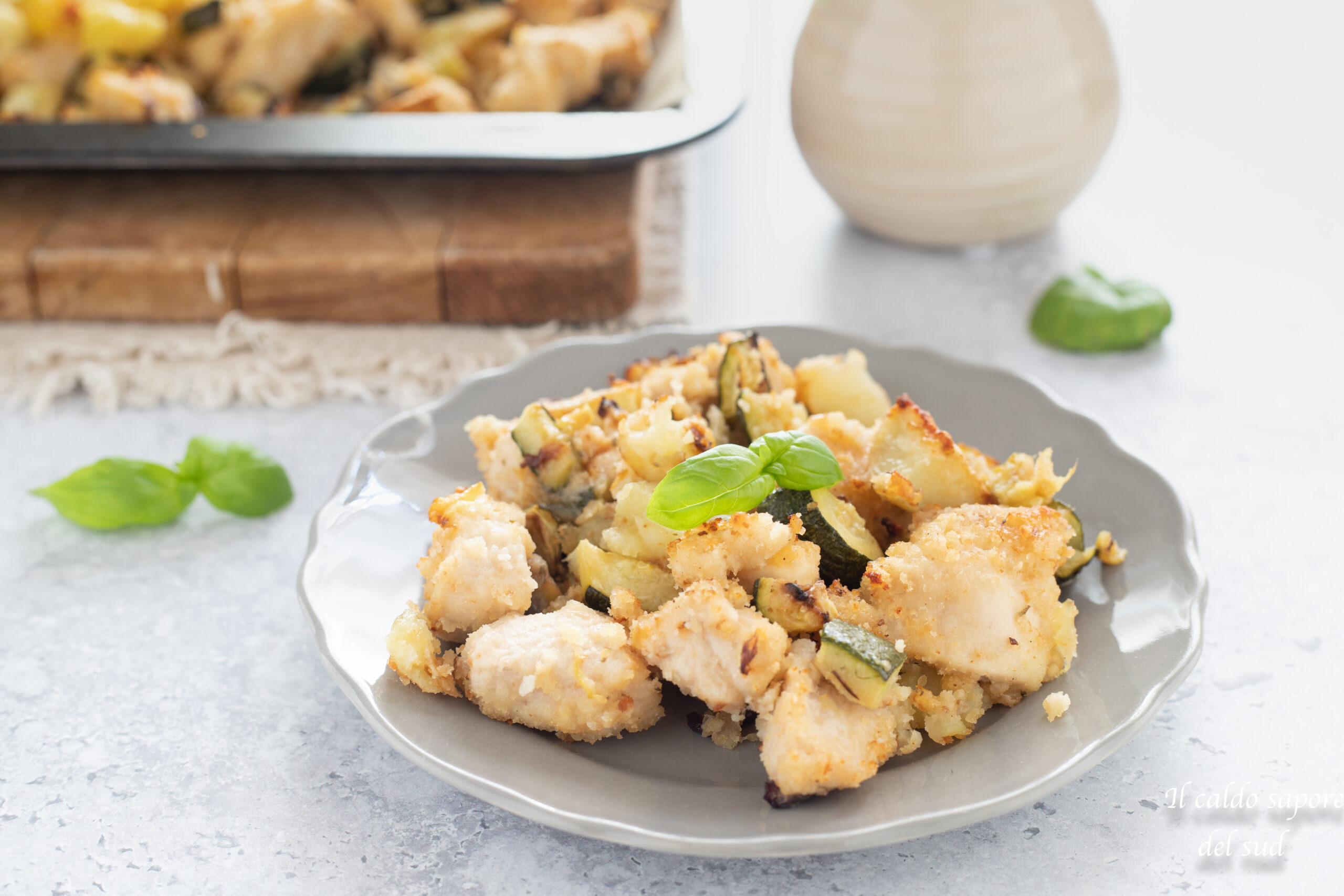 Gegratineerde kip met aardappelen en courgettes