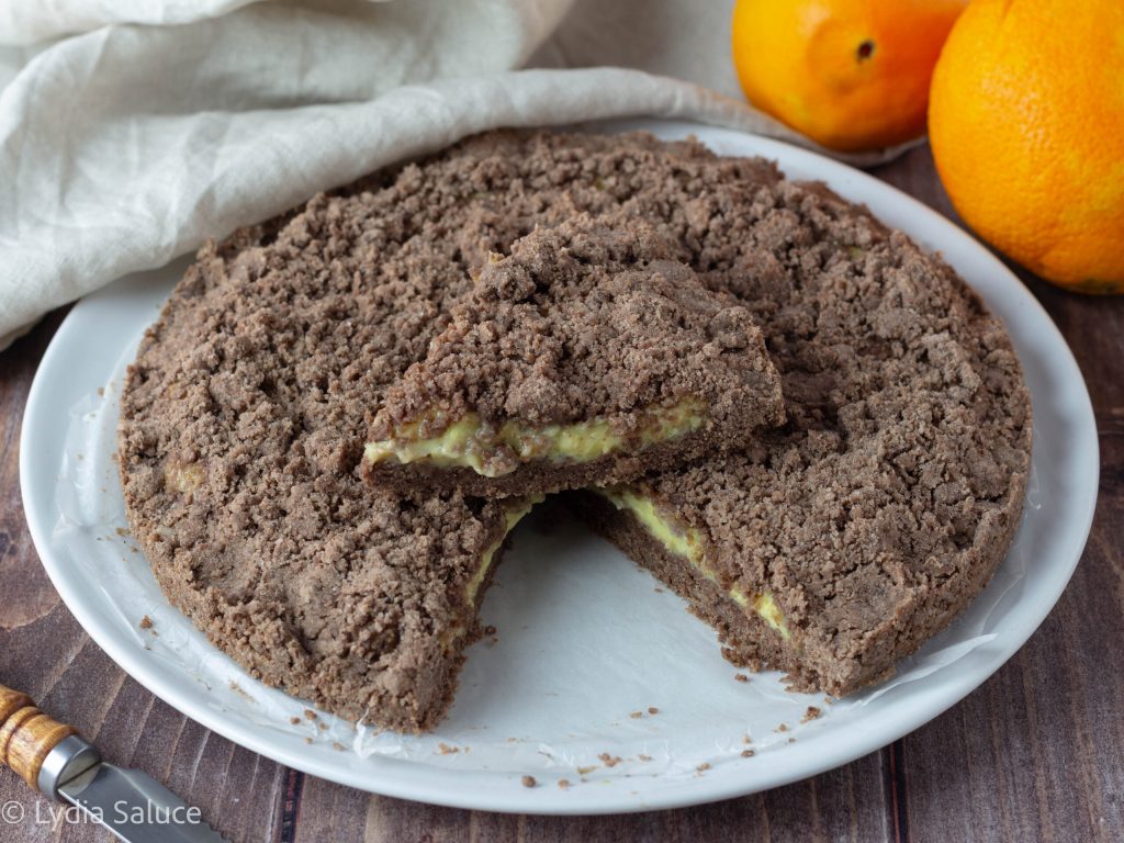 Kruimeltaart met cacao en kokos