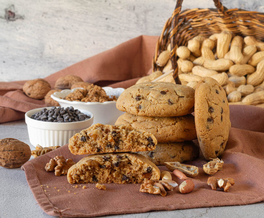 Cookies pindakaas, walnoten en chocolade