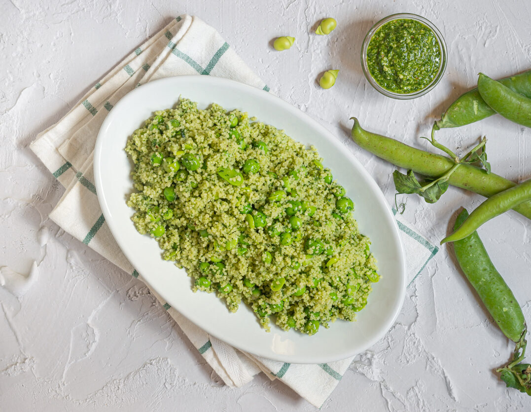 Couscous met tuinbonen en doperwten