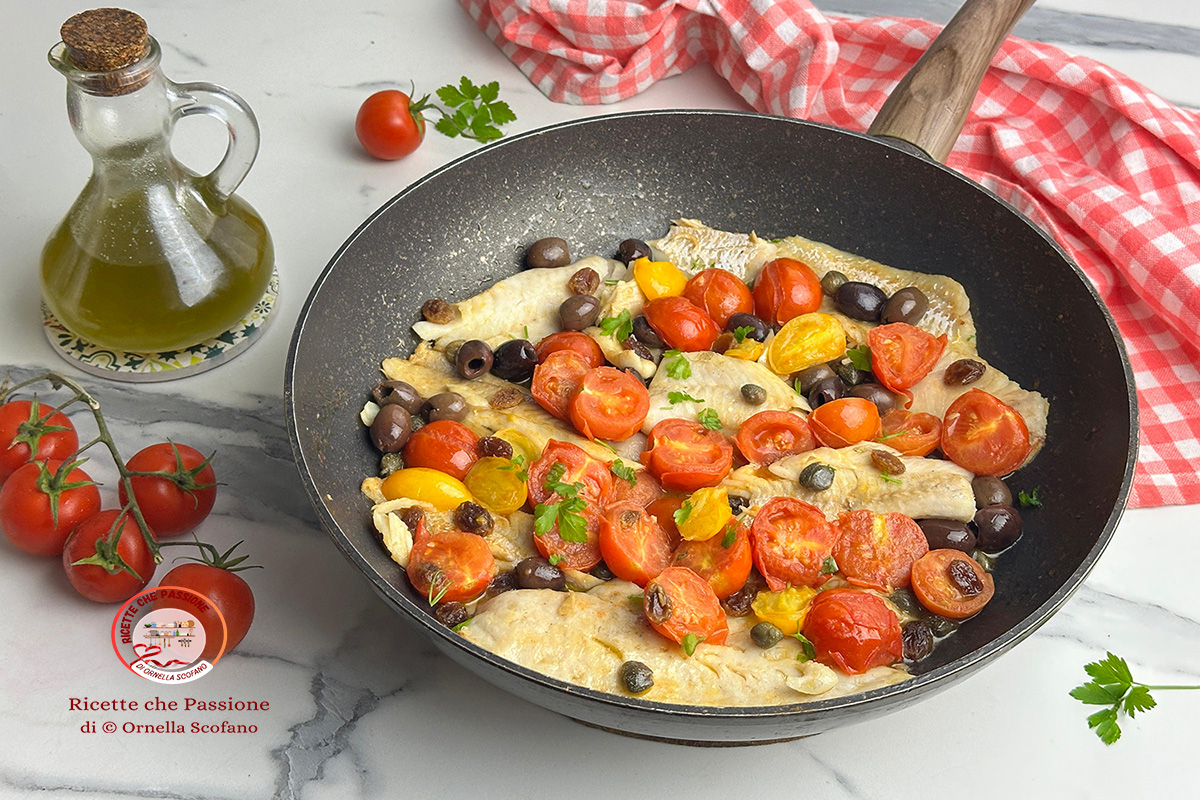 Kabeljauw in de pan met zoetzure cherrytomaten