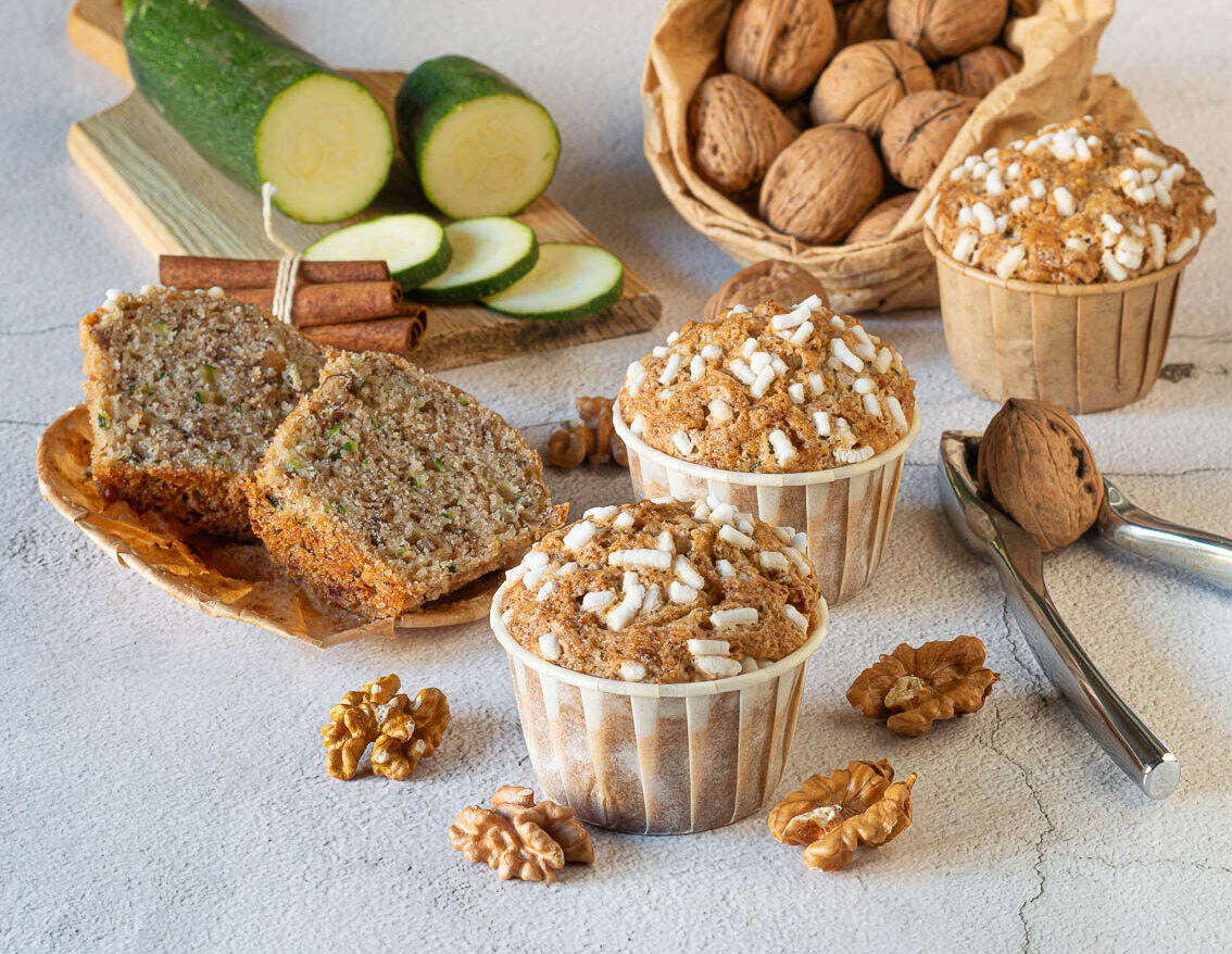 Zoete muffins met courgette en walnoten